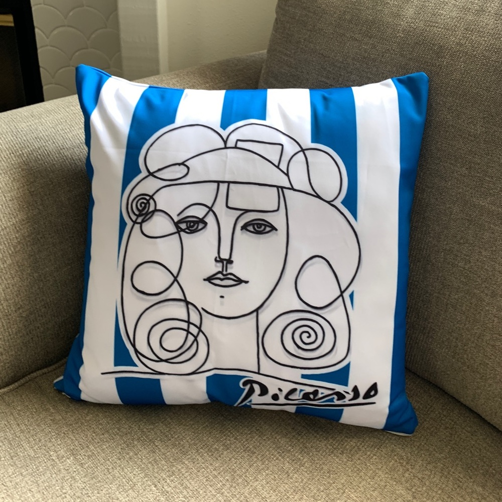 SOLD!! Decor pillow cover Picassos women blue & white stripes throw pillow 18x18